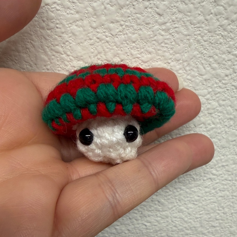 Red and Green Christmas Crochet Popping Mushroom